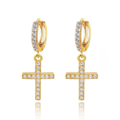 Cross Dangle Earrings in Gold or Silver