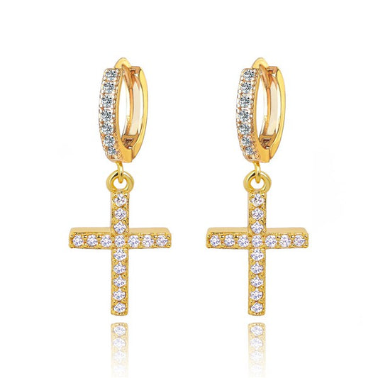 Cross Dangle Earrings in Gold or Silver