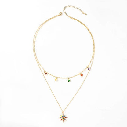 Star Necklace Layered with Rainbow Cubic