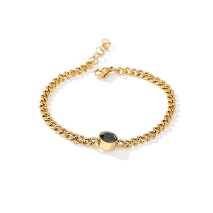 Chain Bracelet for Women w/Black Crystal Charm