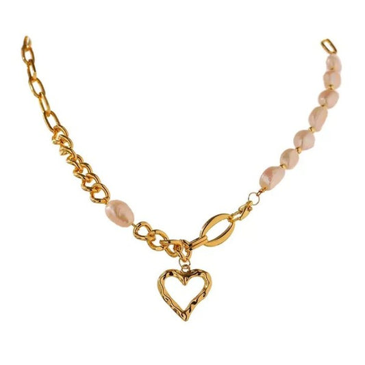 Pearl Link Necklace w/Heart Pendant