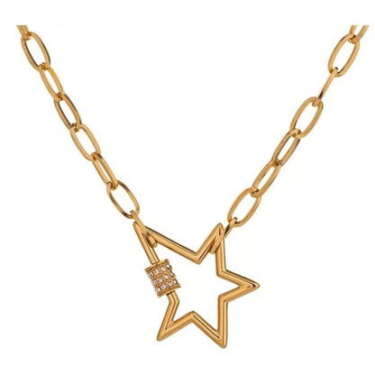 Gold Paperclip Necklace with Star Pendant Necklace