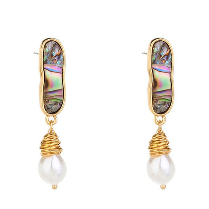 Abalone Shell w/Pearl Dangle Earrings