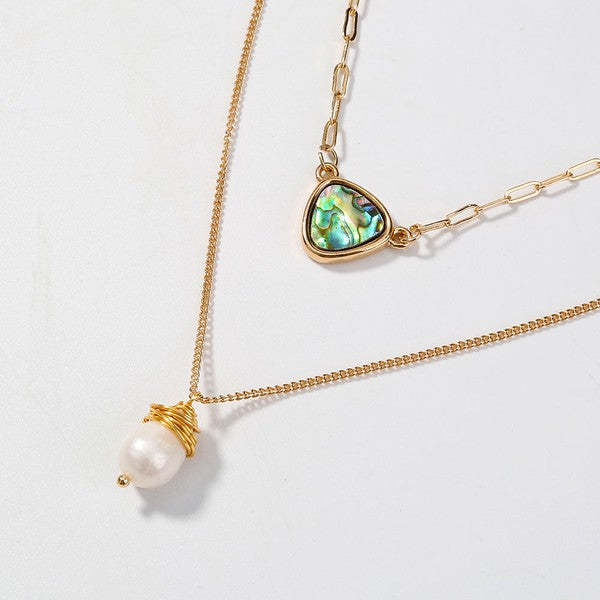 Necklace With Abalone Pendant And Pearl Pendant