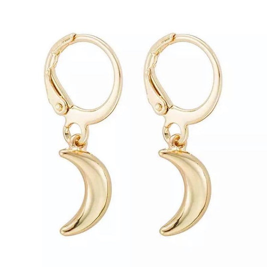 Gold Crescent Moon Dangle Earrings