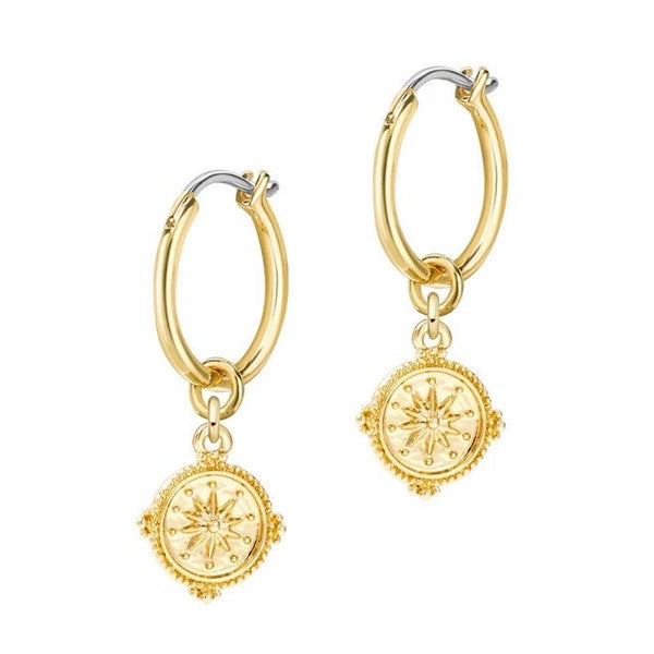 Gold Compass Dangle Earrings