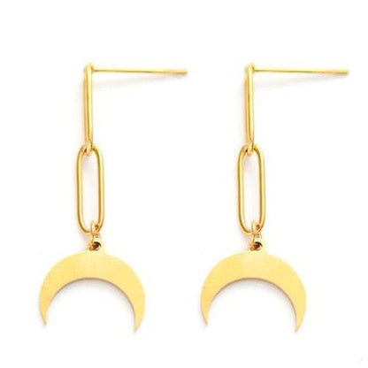 Gold Crescent Moon Dangle Earrings