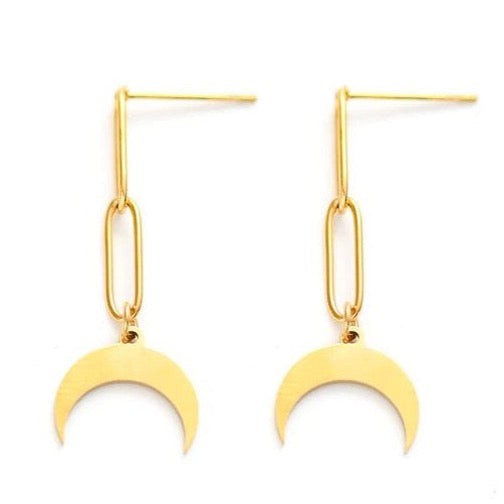 Gold Crescent Moon Dangle Earrings