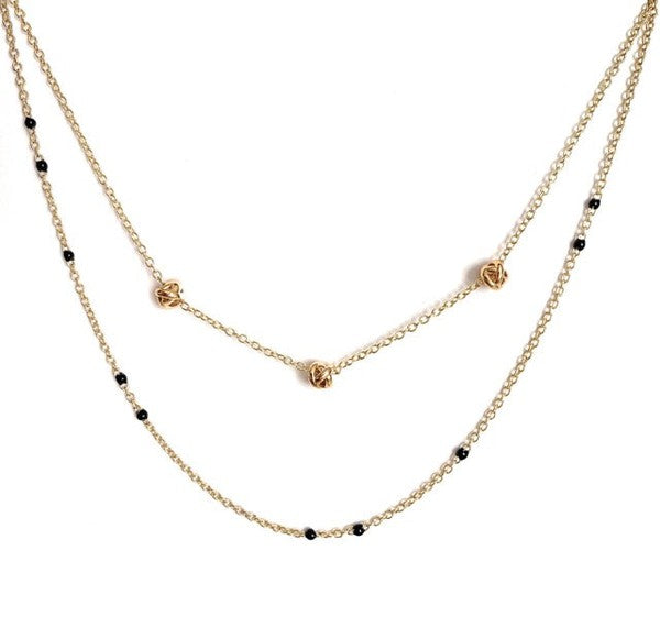 Dainty Black Onyx Beaded Link Necklace for Women