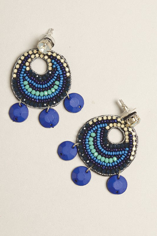 Blue Bohemian Seed Beaded Post Earrings