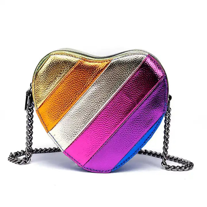 Unique and Chic: Leather Striped Heart Handbag