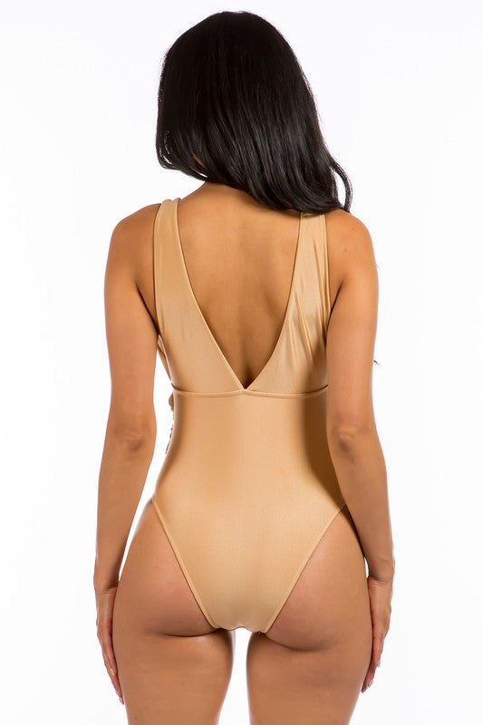 Fancy Square Buckle One Piece Swimsuit