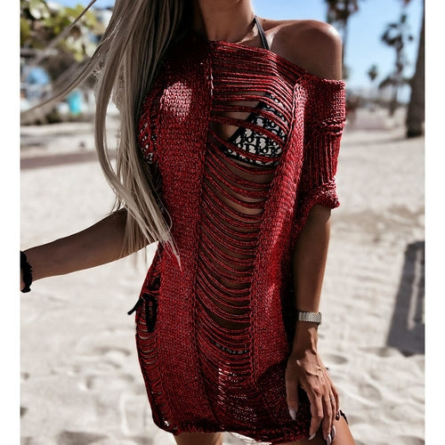 Crochet Cover up Beach Sexy See Through Hollow Out  Dress