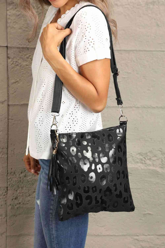 Large PU Leather Shoulder Bag with Floral, Leopard, and Plaid Patterns | Imported