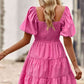 Balloon Sleeve Square Neck Smocked Midi Dress