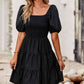 Balloon Sleeve Square Neck Smocked Midi Dress