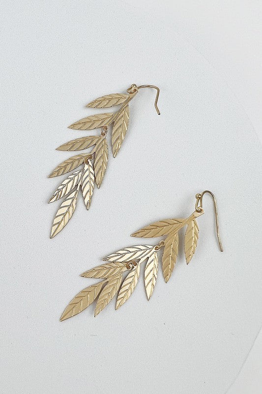 Metal Leaf Drop Hook Earrings