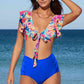 Two-Tone Flutter Sleeve Two-Piece Swimsuit