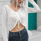 Drawstring V-Neck Long Sleeve Knit Top