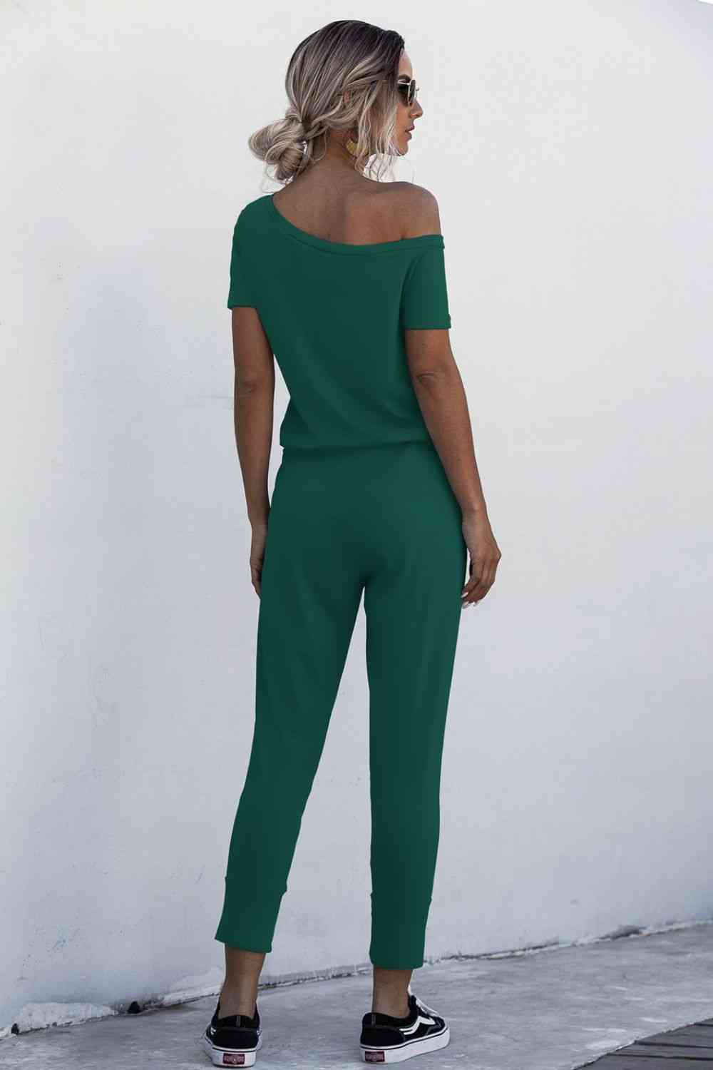 One Shoulder Tied Jumpsuit with Pockets | Long Length