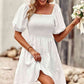 Balloon Sleeve Square Neck Smocked Midi Dress