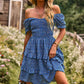 Smocked Sweetheart Neck Flounce Sleeve Mini Dress
