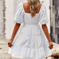 Balloon Sleeve Square Neck Smocked Midi Dress