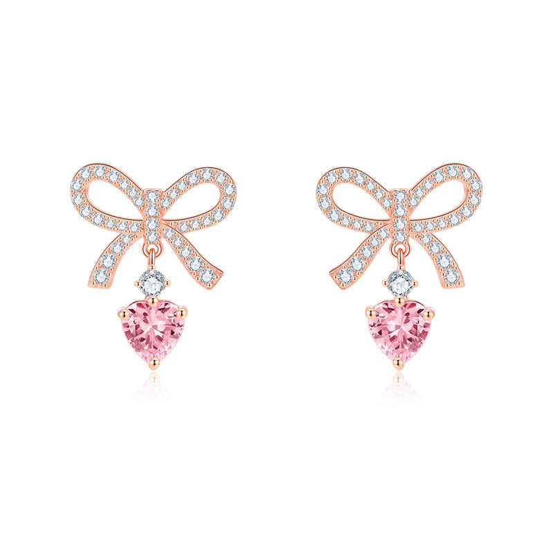 Heart Earrings with Butterfly Knot Studs