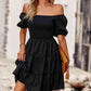 Balloon Sleeve Square Neck Smocked Midi Dress