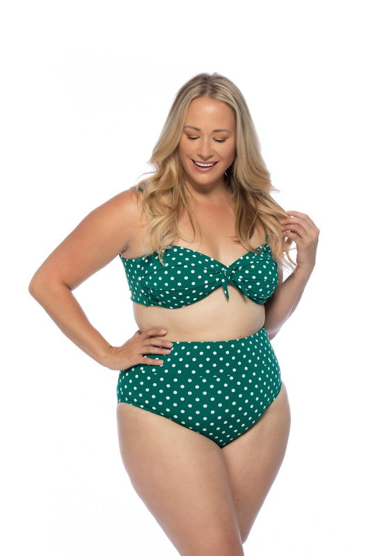 Green Polka Dot High Waist Bikini Set PLUS