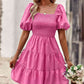 Balloon Sleeve Square Neck Smocked Midi Dress