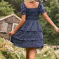 Smocked Sweetheart Neck Flounce Sleeve Mini Dress