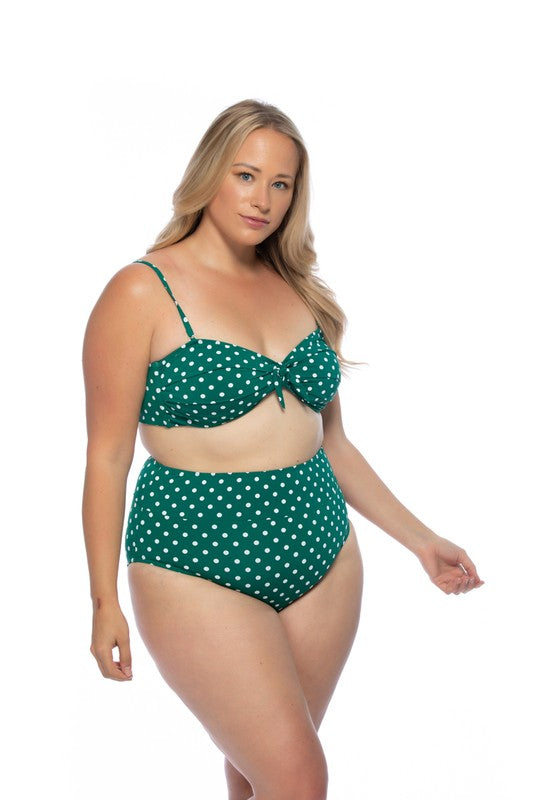 Green Polka Dot High Waist Bikini Set PLUS