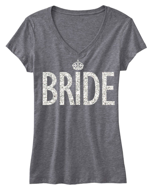 BRIDE Glitter T-Shirt Gray V-neck