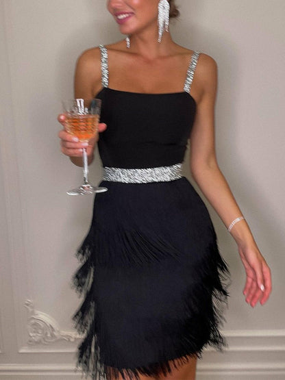 Elegant Evening Fringed Slim Dress
