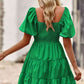 Balloon Sleeve Square Neck Smocked Midi Dress