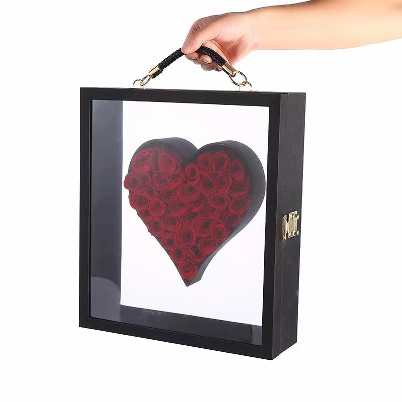 Heart Shape Preserved Rose With Handle Box