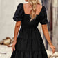Balloon Sleeve Square Neck Smocked Midi Dress