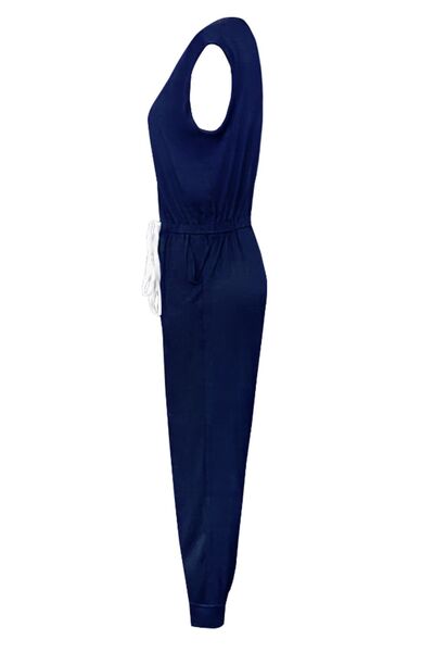 Drawstring Round Neck Sleeveless Jumpsuit