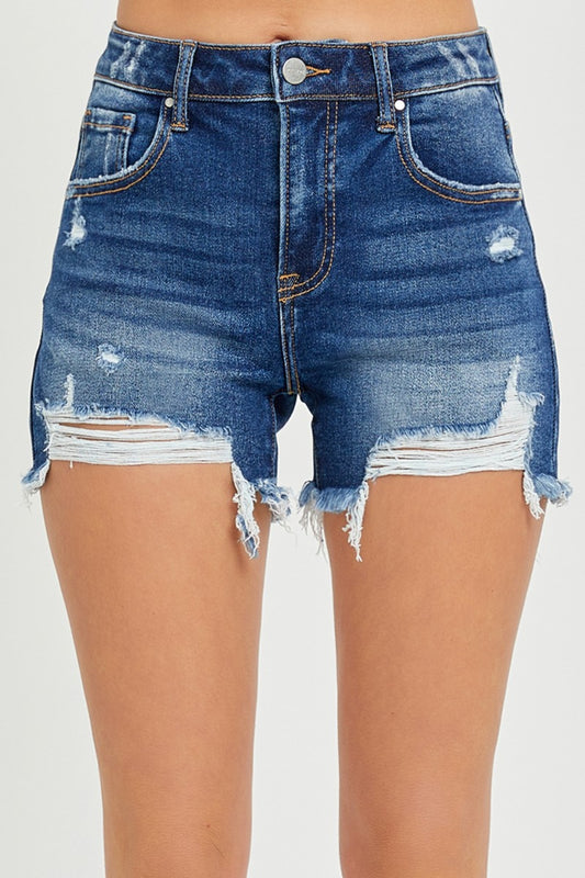 Full Size High Rise Distressed Denim Shorts