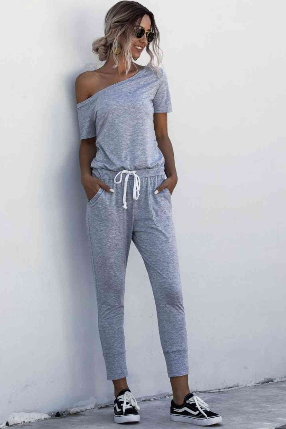 One Shoulder Tied Jumpsuit with Pockets | Long Length