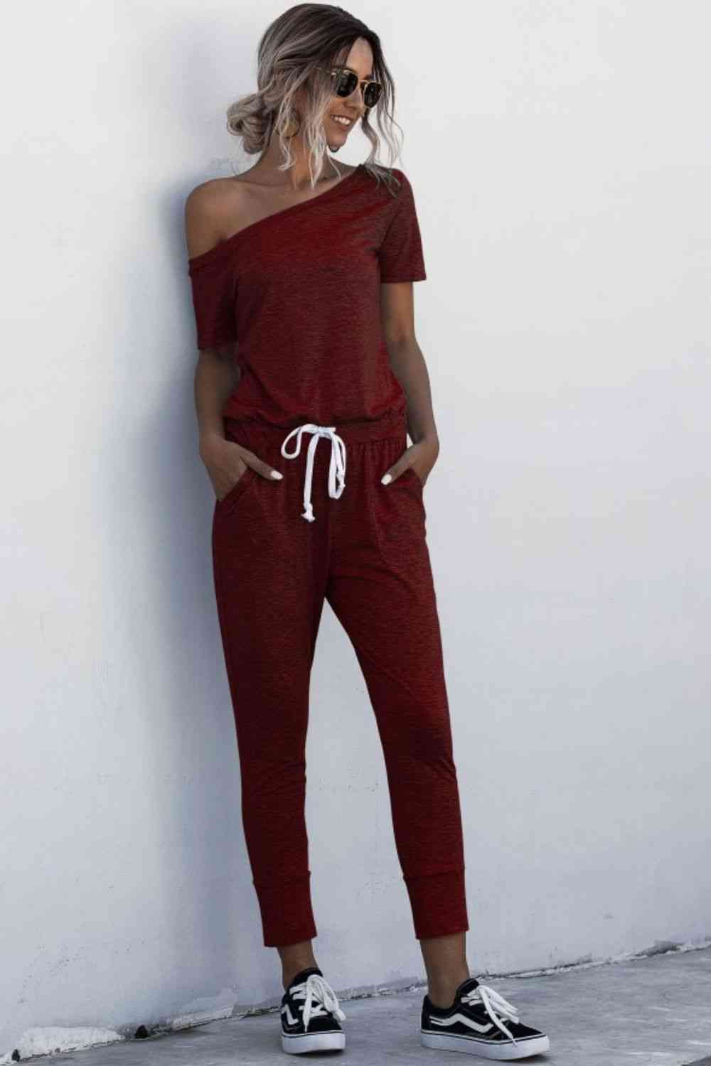 One Shoulder Tied Jumpsuit with Pockets | Long Length