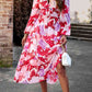 Printed V-Neck Long Sleeve Midi Dress