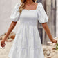 Balloon Sleeve Square Neck Smocked Midi Dress