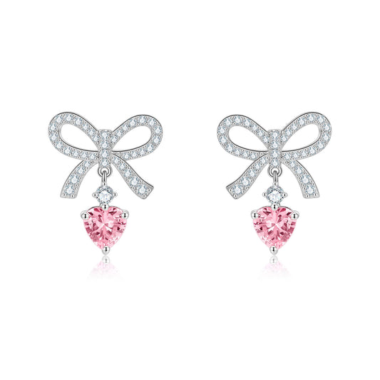 Heart Earrings with Butterfly Knot Studs