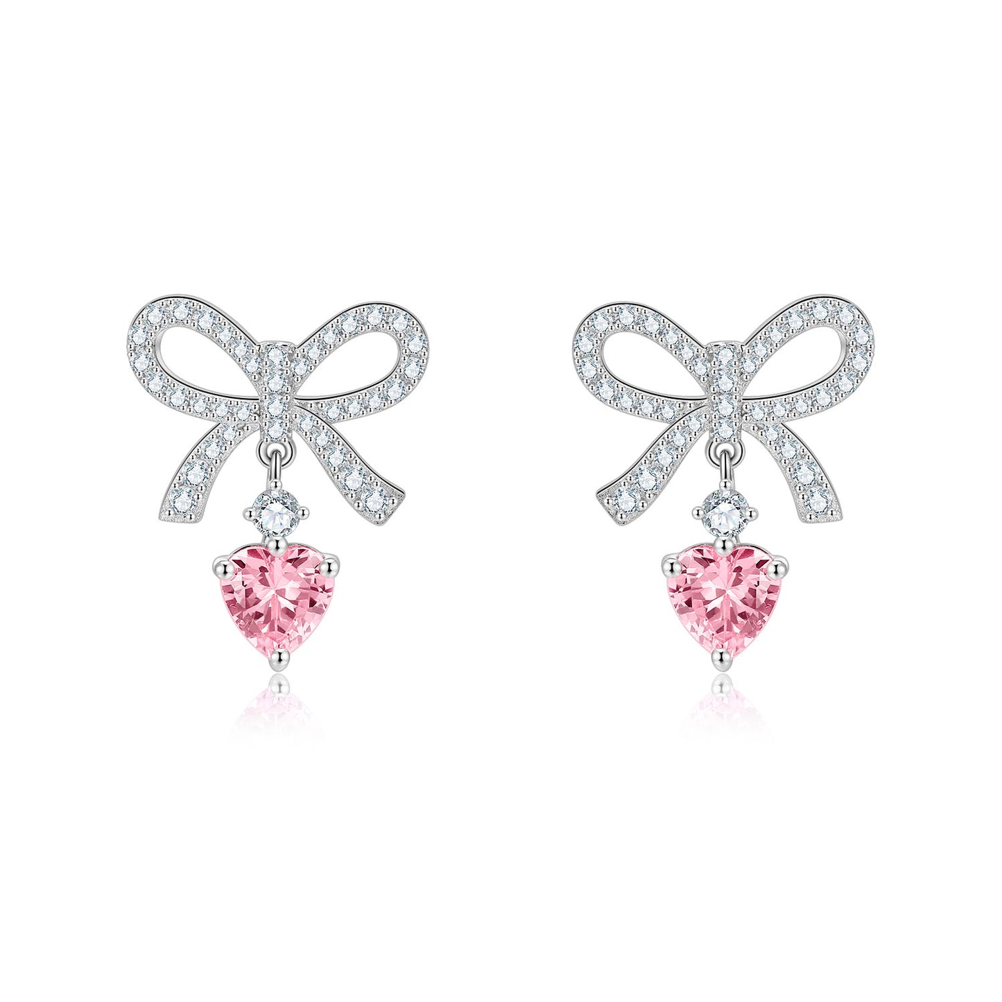 Heart Earrings with Butterfly Knot Studs