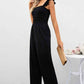 Smocked Square Neck Wide Leg Jumpsuit with Pockets