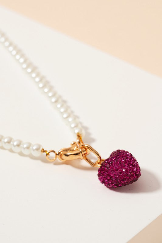 Rhinestone Heart Pearl Beaded Necklace