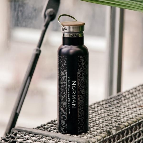 Norman - Oklahoma Map Bottle with Bamboo Top in Matte Black